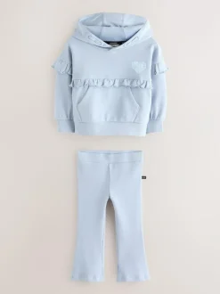 smALLSAINTS Light Blue Lover Frill Hoodie and Ribbed Flared Leggings Younger Set Sale