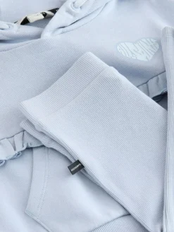 smALLSAINTS Light Blue Lover Frill Hoodie and Ribbed Flared Leggings Younger Set Sale