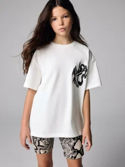 smALLSAINTS White/Snake Orlando Oversized T-Shirt and Cycling Shorts Set Outlet