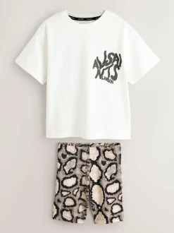 smALLSAINTS White/Snake Orlando Oversized T-Shirt and Cycling Shorts Set Outlet