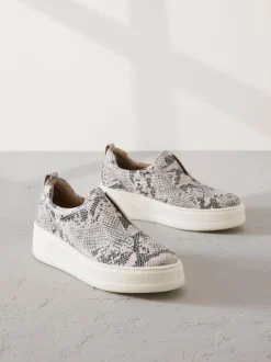 Next Slip On Signature Leather Chunky Wedge Platform Trainers Snake New