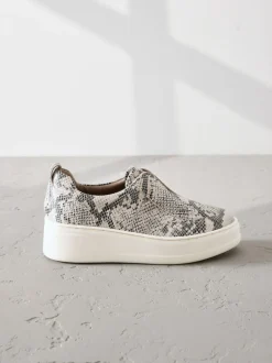 Next Slip On Signature Leather Chunky Wedge Platform Trainers Snake New