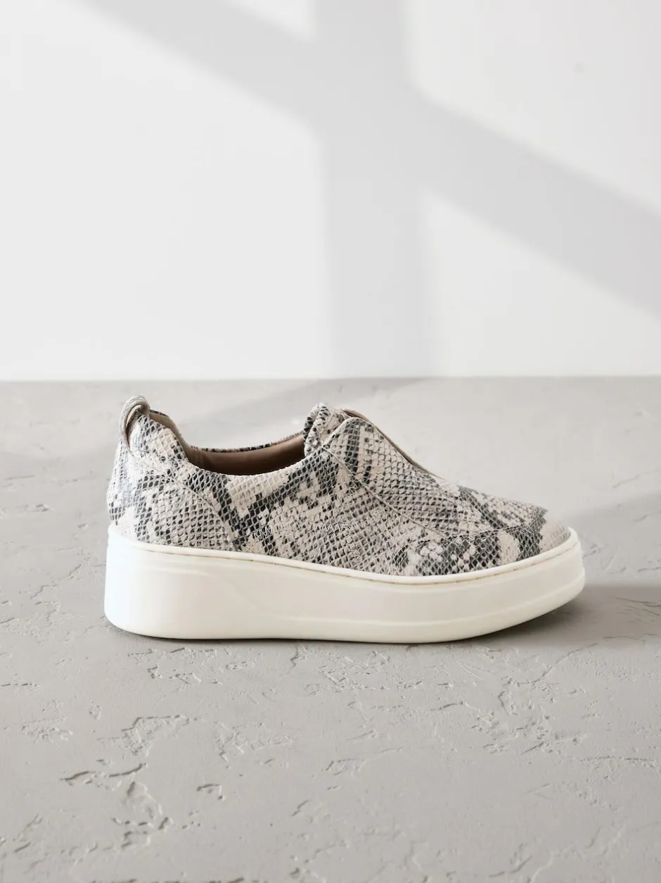 Next Slip On Signature Leather Chunky Wedge Platform Trainers Snake New