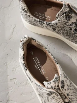 Next Slip On Signature Leather Chunky Wedge Platform Trainers Snake New
