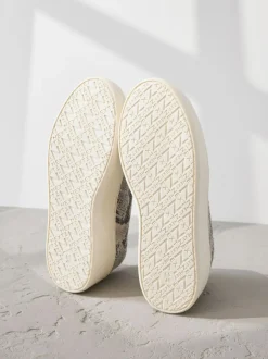 Next Slip On Signature Leather Chunky Wedge Platform Trainers Snake New