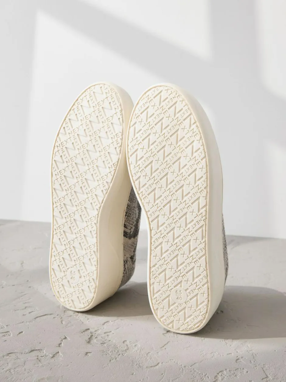 Next Slip On Signature Leather Chunky Wedge Platform Trainers Snake New