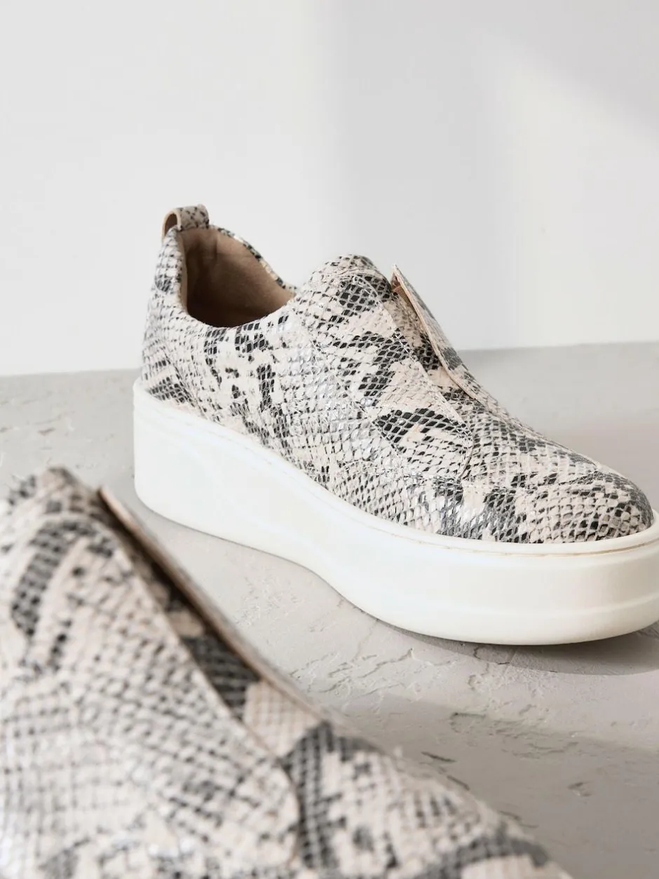 Next Slip On Signature Leather Chunky Wedge Platform Trainers Snake New
