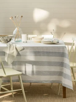 Sophie Allport Pale Blue Linen Witham Stripe Tablecloth New