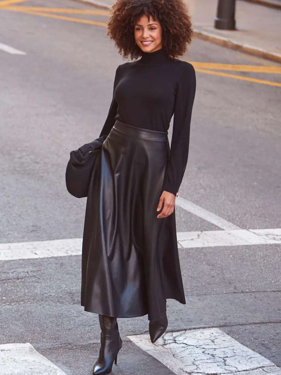 Sosandar Faux Leather Midaxi Skirt Black New