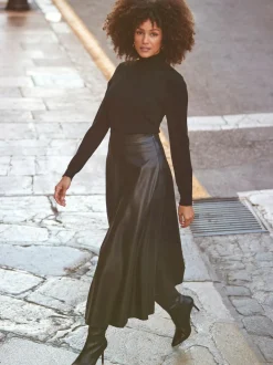 Sosandar Faux Leather Midaxi Skirt Black New