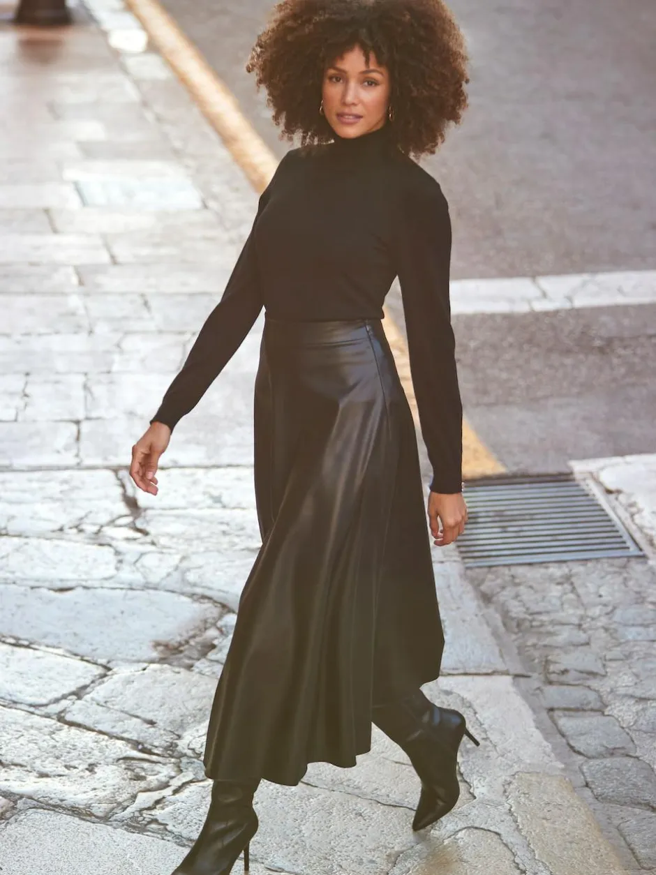 Sosandar Faux Leather Midaxi Skirt Black New
