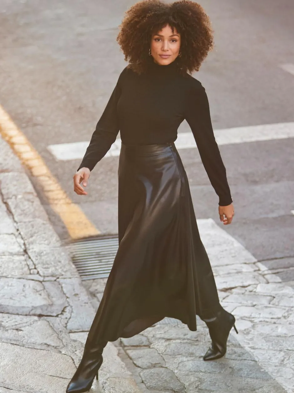 Sosandar Faux Leather Midaxi Skirt Black New