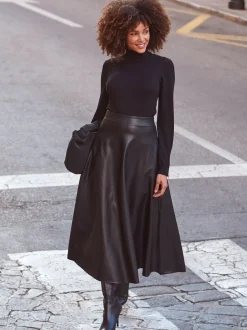 Sosandar Faux Leather Midaxi Skirt Black New