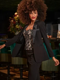 Sosandar Black Satin Collar Tuxedo Blazer New