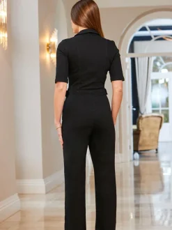 Sosandar Zip Front Wide Leg Jumpsuit Black