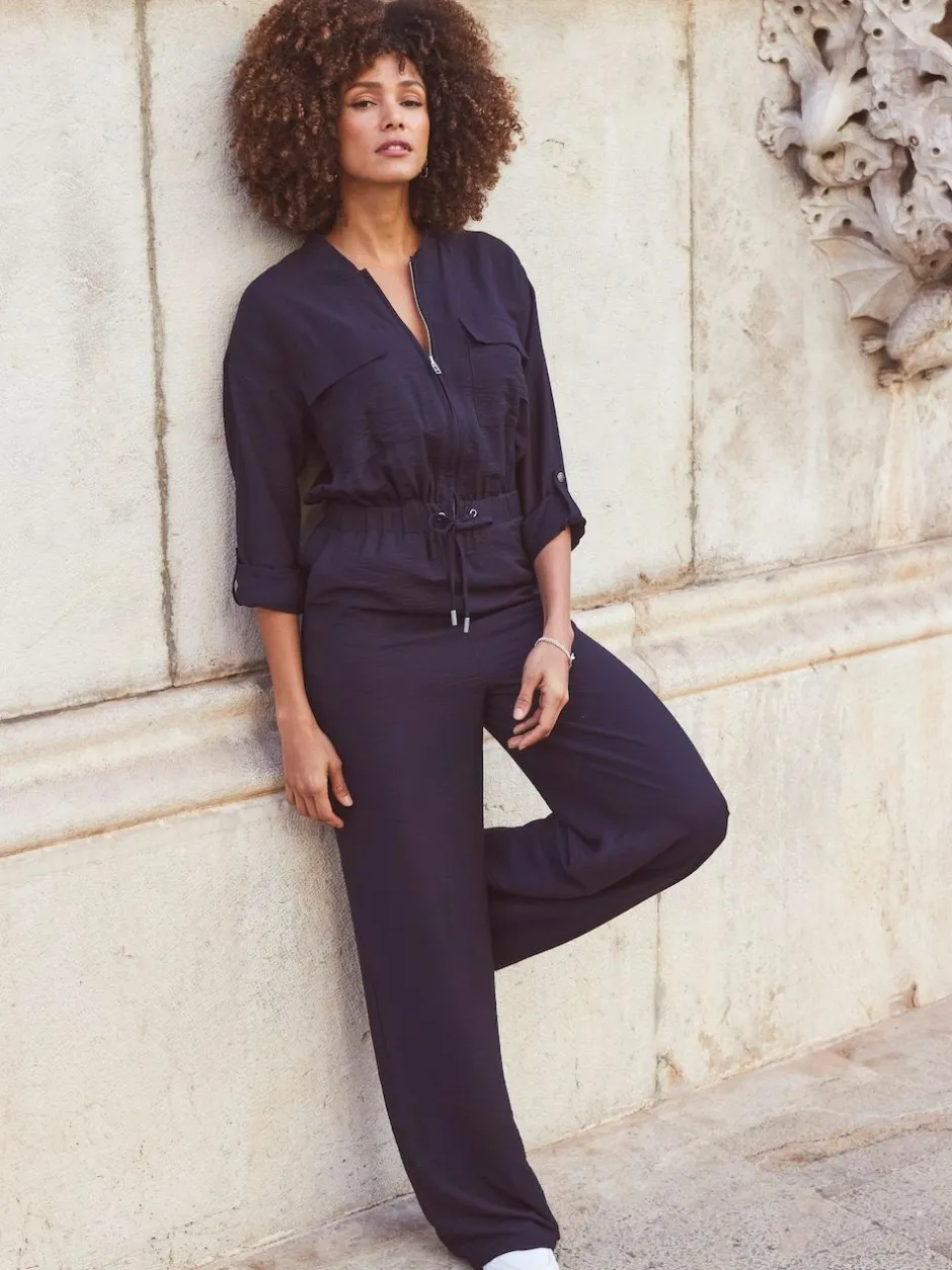 Sosandar Blue Drawstring Waist Jumpsuit Hot