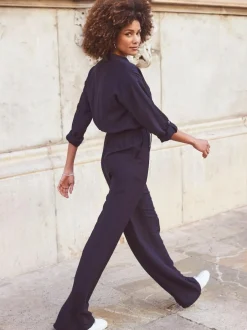Sosandar Blue Drawstring Waist Jumpsuit Hot