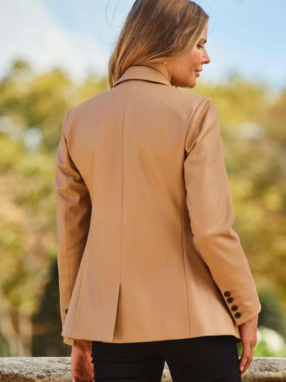 Sosandar Faux Leather Blazer Brown Sale