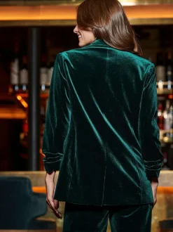 Sosandar Green Luxe Velvet Blazer Hot