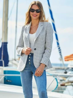 Sosandar Grey Gingham Dogtooth Blazer Hot