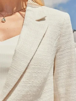 Sosandar Natural Boucle Blazer With Pearlescent Button Sale
