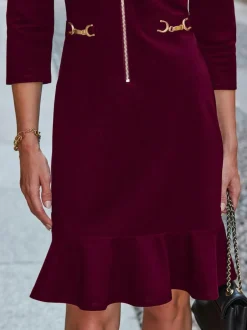 Sosandar Contrast Trim Gold Detail Ponte Shift Dress Red New