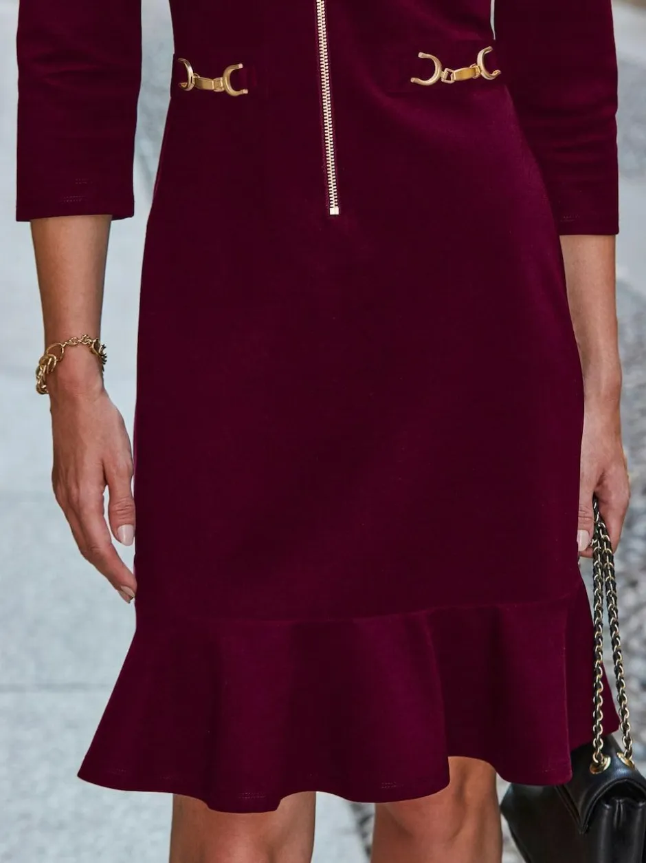 Sosandar Contrast Trim Gold Detail Ponte Shift Dress Red New