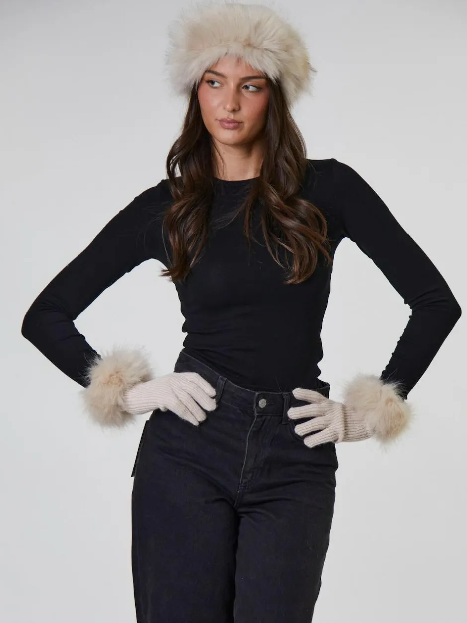 South Beach Faux Fur Hat And Glove Set Brown