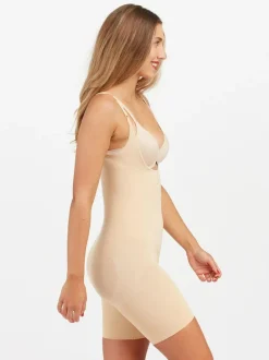 Spanx sculpt™ Seamless Power Open-Bust Mid-Thigh Bodysuit Nude New