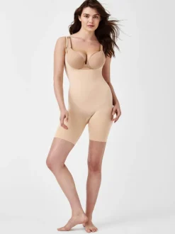 Spanx sculpt™ Seamless Power Open-Bust Mid-Thigh Bodysuit Nude New