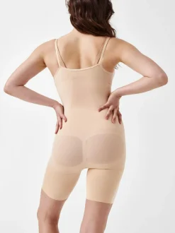 Spanx sculpt™ Seamless Power Open-Bust Mid-Thigh Bodysuit Nude New