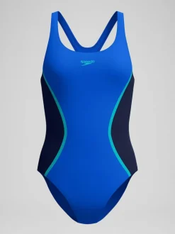 Speedo Blue Solid Splice Medalist One Piece Swimsuit Sale