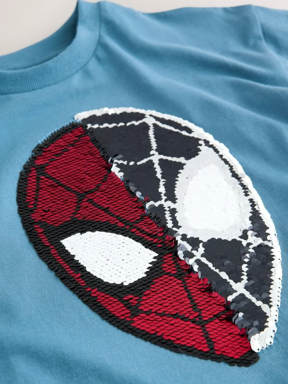 Next Spiderman Blue Flippy Sequin T-Shirt (3-16yrs) Clearance