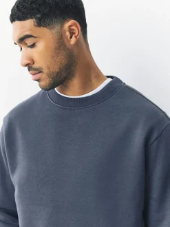 Next Steel Blue Regular Fit Heavyweight Cotton Rich Crew Neck Sweatshirt