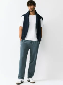 Next Steel Blue Straight Fit Relaxed Fit Brushback Heavyweight Joggers New