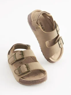 Next Standard Fit (F) Double Buckle Cushioned Footbed Sandals Stone Beige Clearance