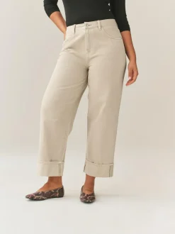 Next Boyfriend Hourglass Wide Leg Mid Rise Turn Up Jeans Stone