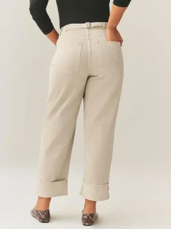 Next Boyfriend Hourglass Wide Leg Mid Rise Turn Up Jeans Stone