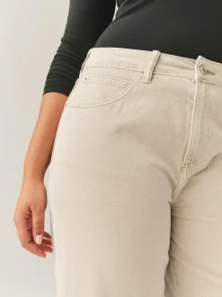 Next Boyfriend Hourglass Wide Leg Mid Rise Turn Up Jeans Stone
