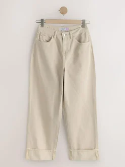 Next Boyfriend Hourglass Wide Leg Mid Rise Turn Up Jeans Stone