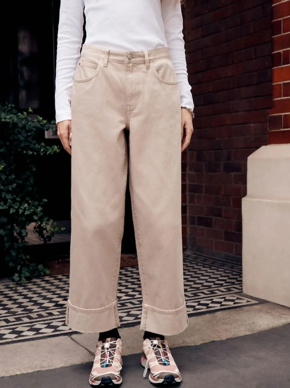Next Boyfriend Wide Leg Mid Rise Turn Up Jeans Stone Discount