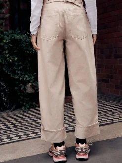 Next Boyfriend Wide Leg Mid Rise Turn Up Jeans Stone Discount