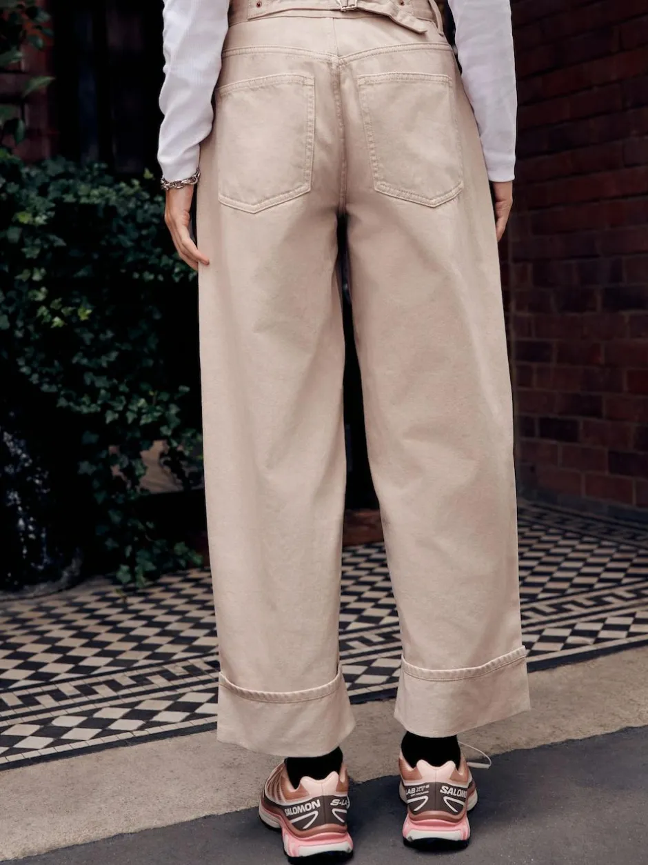 Next Boyfriend Wide Leg Mid Rise Turn Up Jeans Stone Discount