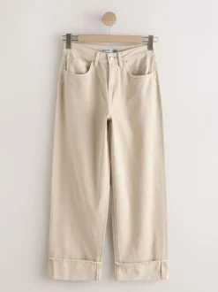 Next Boyfriend Wide Leg Mid Rise Turn Up Jeans Stone Discount