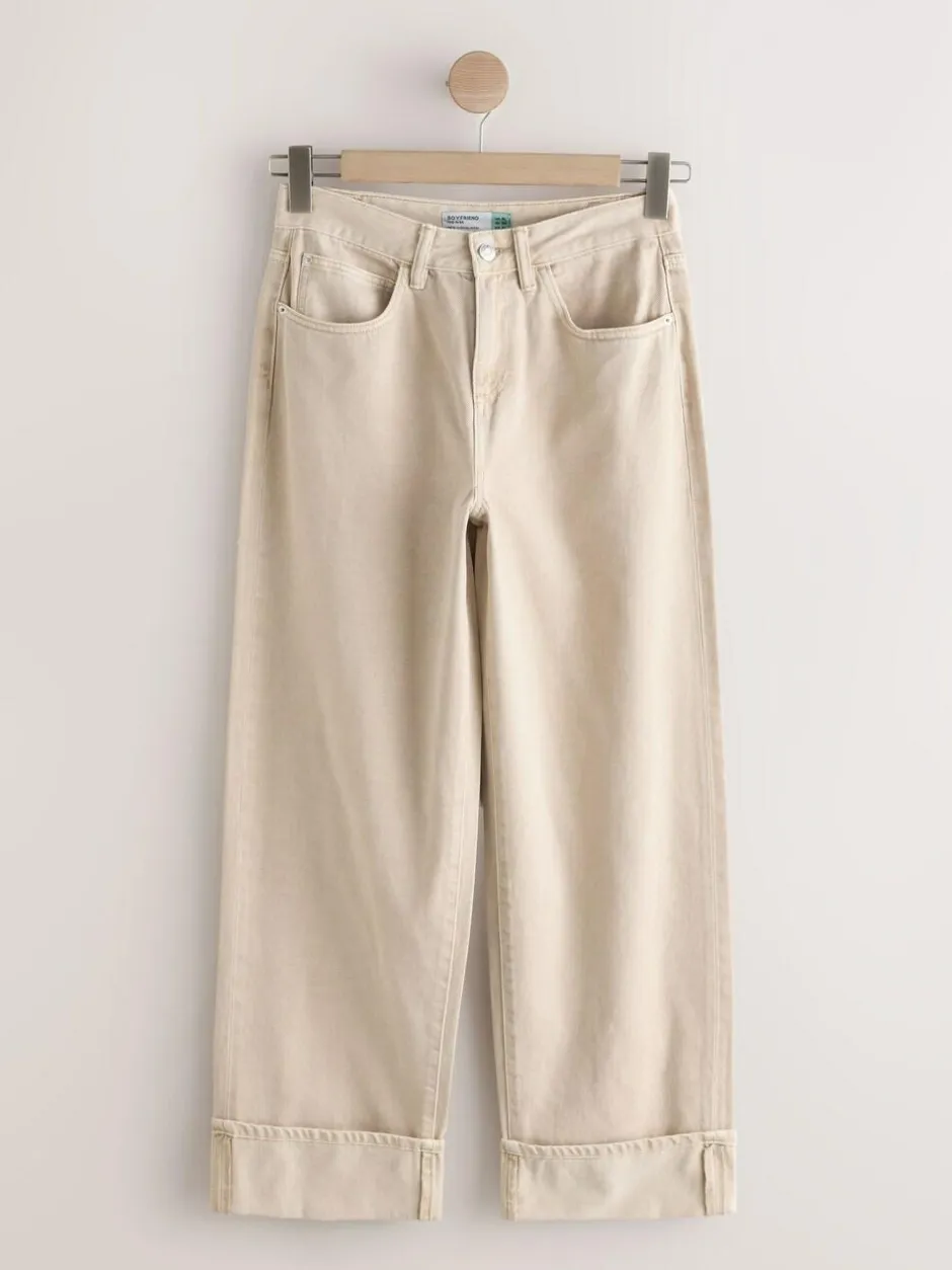 Next Boyfriend Wide Leg Mid Rise Turn Up Jeans Stone Discount