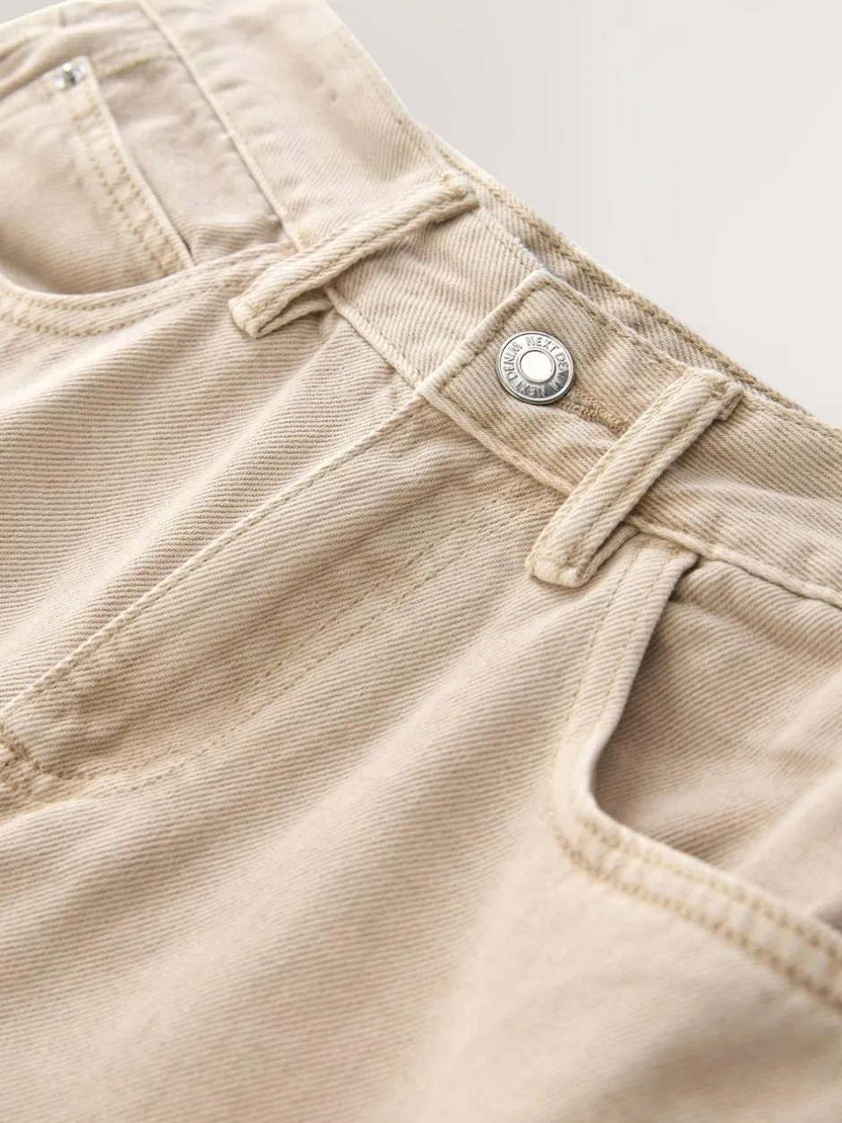 Next Boyfriend Wide Leg Mid Rise Turn Up Jeans Stone Discount