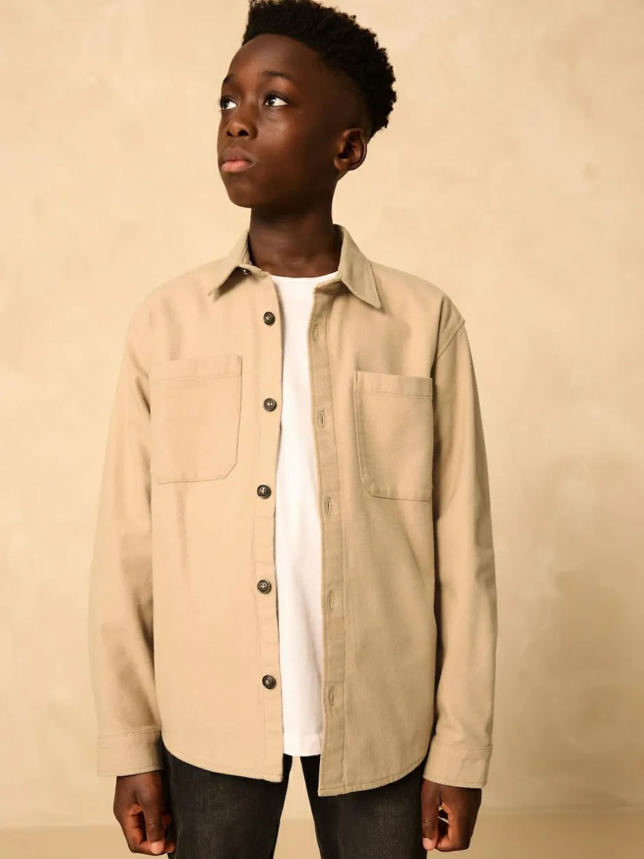 Next Brushed Overshirt (3-16yrs) Stone Outlet