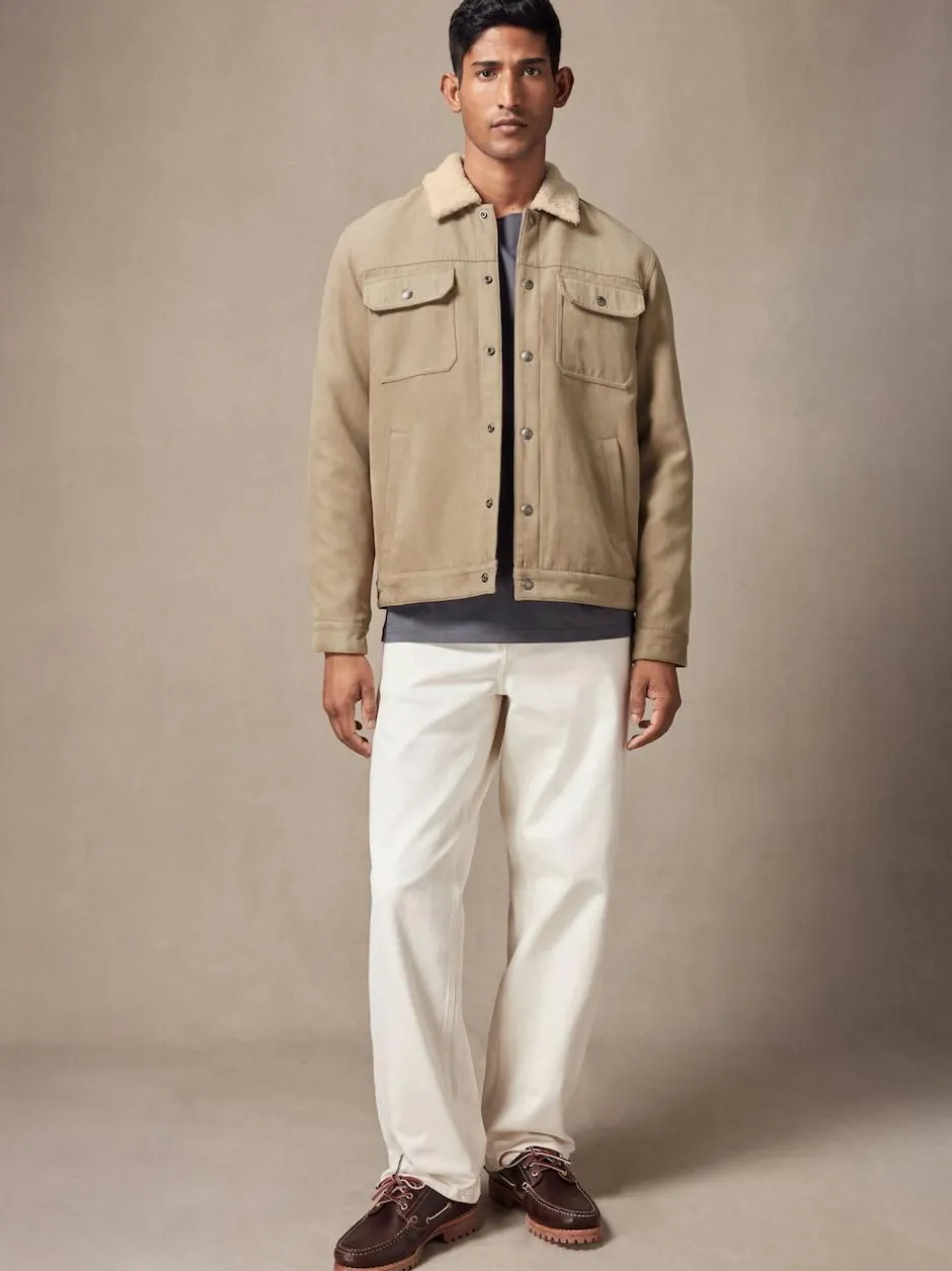 Next Faux Suede Borg Lined Trucker Jacket Stone Clearance