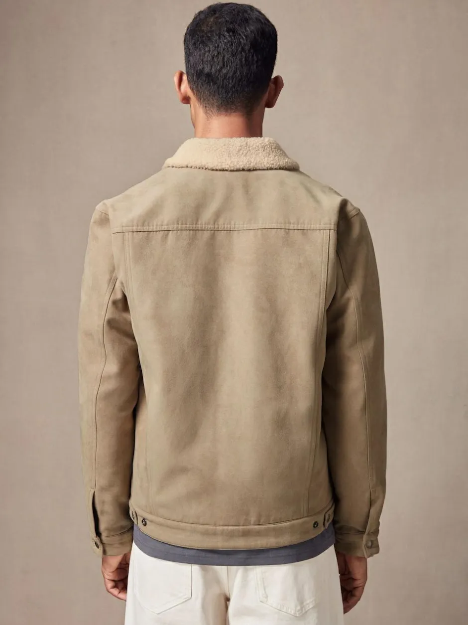 Next Faux Suede Borg Lined Trucker Jacket Stone Clearance