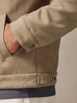 Next Faux Suede Borg Lined Trucker Jacket Stone Clearance